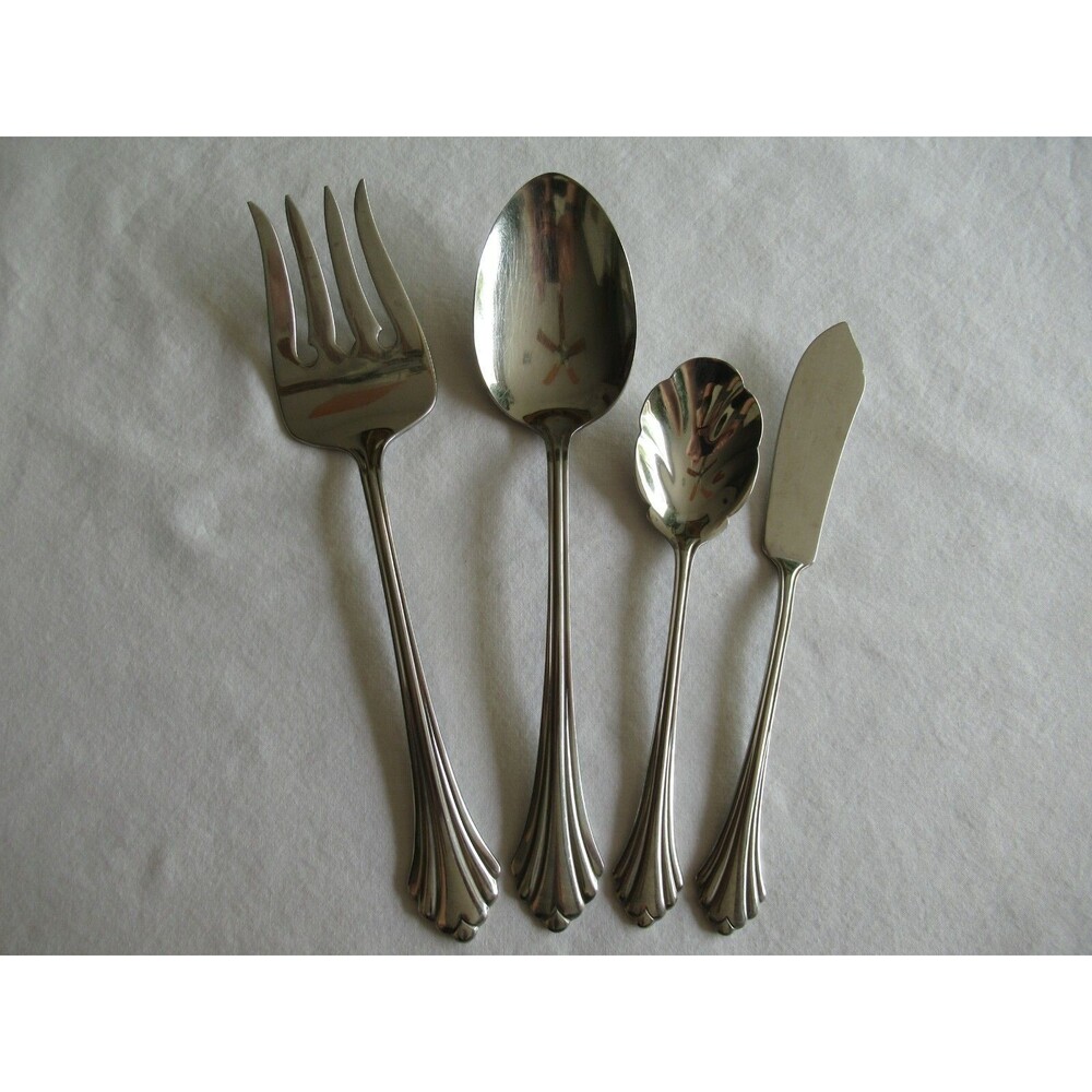 Oneida Bancroft Stainless 4x Serving Pieces: Solid Spoon Meat Fork Butter Sugar